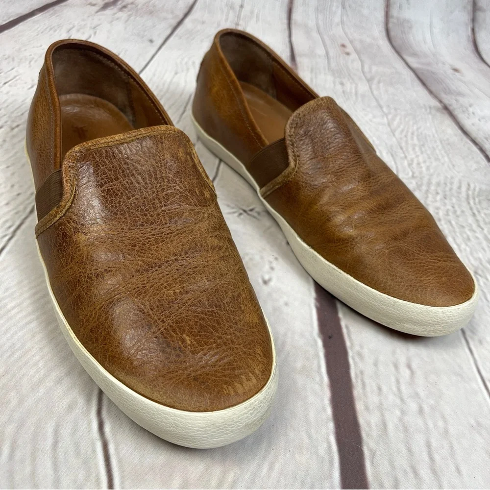 FRYE Dylan men's cognac brown leather slip-on loafer shoes, size 9.5 - Picture 11 of 15